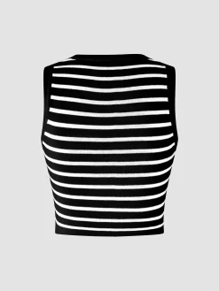 COMMENSE Classy Stripe Crop Tank Top* Sweater Vests|Sweaters & Cardigans