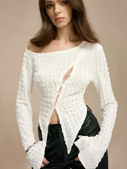 COMMENSE Cold Shoulder Cutout Plisse Blouse* Blouses & Shirts|Tops