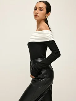 COMMENSE Cold Shoulder Patchwork Pleated Blouse* Blouses & Shirts|Tops