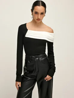COMMENSE Cold Shoulder Patchwork Pleated Blouse* Blouses & Shirts|Tops