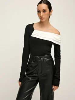 COMMENSE Cold Shoulder Patchwork Pleated Blouse* Blouses & Shirts|Tops