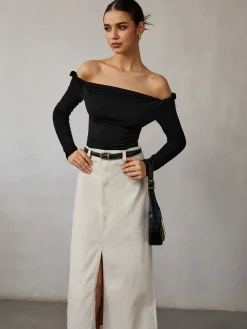 COMMENSE Cold Shoulder Plain T-Shirt* T-shirts|Tops