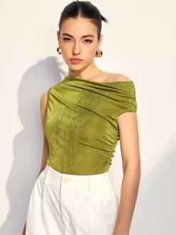COMMENSE Cold Shoulder Pleated Tank Top* Tank Tops & Camis|Tops
