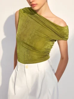 COMMENSE Cold Shoulder Pleated Tank Top* Tank Tops & Camis|Tops