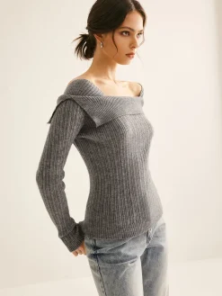 COMMENSE Cold Shoulder Ribbed Slim Sweater* Sweater Tops|Sweaters & Cardigans