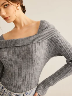 COMMENSE Cold Shoulder Ribbed Slim Sweater* Sweater Tops|Sweaters & Cardigans
