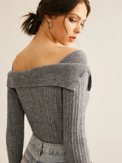 COMMENSE Cold Shoulder Ribbed Slim Sweater* Sweater Tops|Sweaters & Cardigans