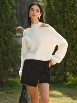 COMMENSE Cold-Shoulder Choker Shift Sweater* Knitwear|Tops