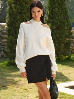 COMMENSE Cold-Shoulder Choker Shift Sweater* Knitwear|Tops