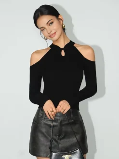 COMMENSE Cold-Shoulder Knot Jersey Top* T-shirts|Tops