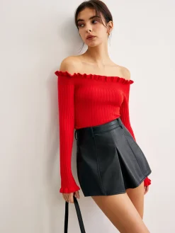COMMENSE Cold-Shoulder Lettuce Trim Blouse* Blouses & Shirts|Tops