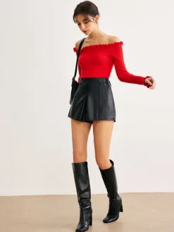 COMMENSE Cold-Shoulder Lettuce Trim Blouse* Blouses & Shirts|Tops