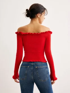 COMMENSE Cold-Shoulder Lettuce Trim Blouse* Blouses & Shirts|Tops