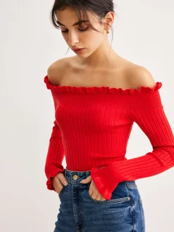 COMMENSE Cold-Shoulder Lettuce Trim Blouse* Blouses & Shirts|Tops