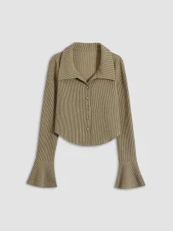 COMMENSE Collared Button Up Knit Shirt* Sweater Tops|Blouses & Shirts