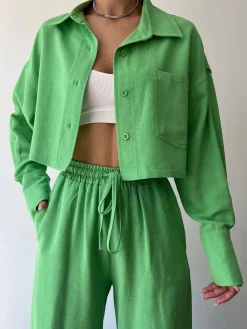 COMMENSE Collared Drawstring Two Piece Pants Set* Matching Sets|Bottoms