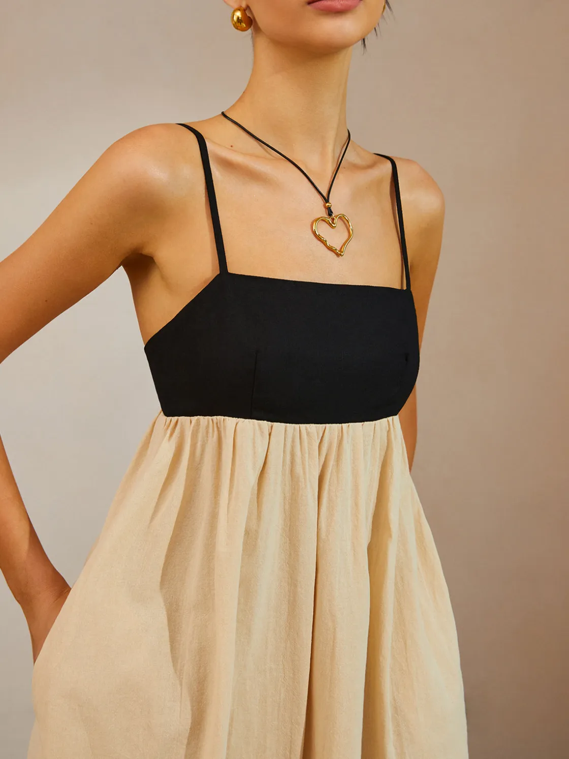 COMMENSE Color Block Backless Spaghetti Strap Short Dress* Casual Dresses|Vacation Dresses