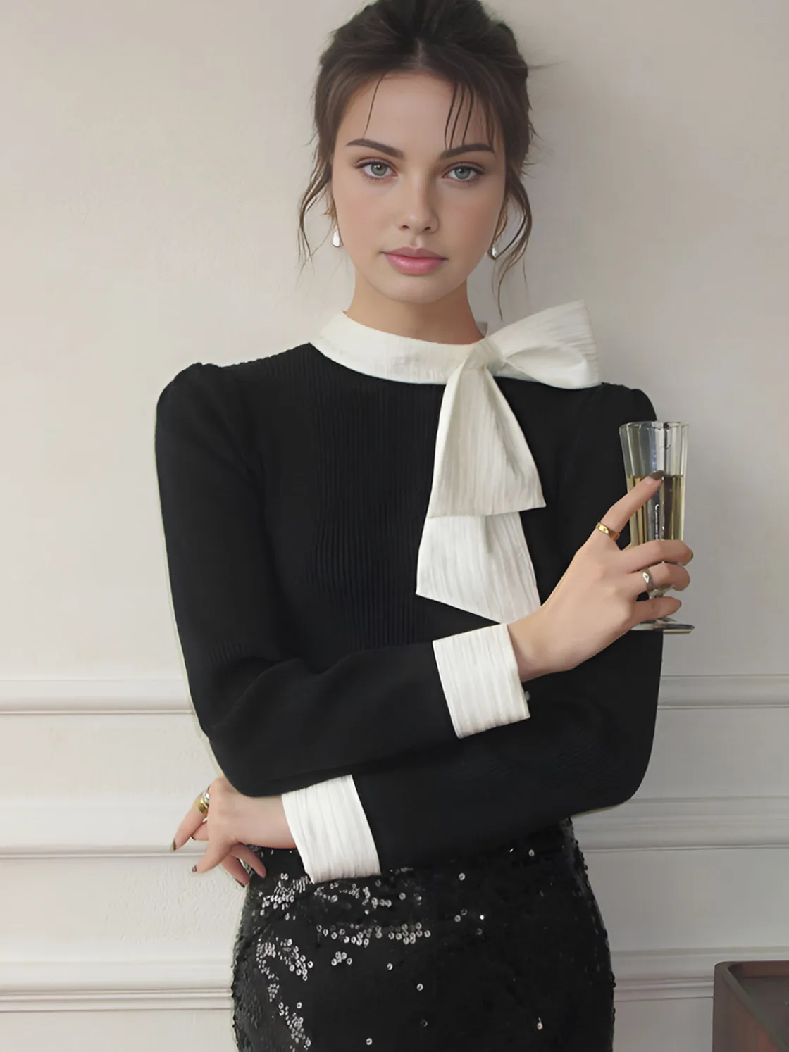 COMMENSE Color Block Bow Blouse* Blouses & Shirts|Tops