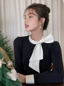 COMMENSE Color Block Bow Blouse* Blouses & Shirts|Tops