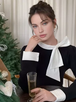 COMMENSE Color Block Bow Blouse* Blouses & Shirts|Tops