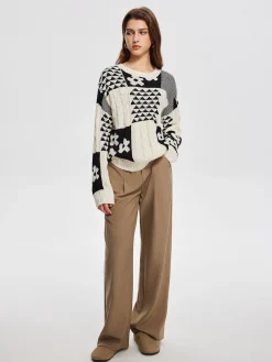 COMMENSE Color Block Cable-Knit Warm Sweater* Sweater Tops|Sweaters & Cardigans
