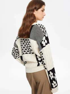 COMMENSE Color Block Cable-Knit Warm Sweater* Sweater Tops|Sweaters & Cardigans