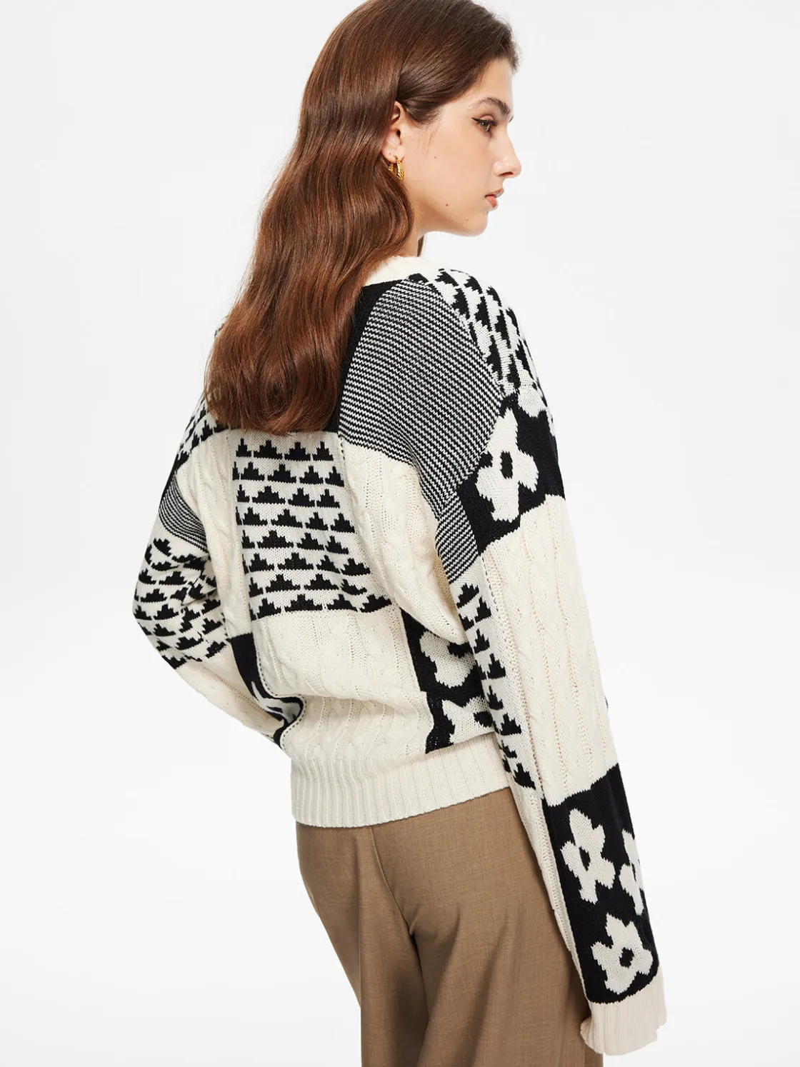 COMMENSE Color Block Cable-Knit Warm Sweater* Sweater Tops|Sweaters & Cardigans