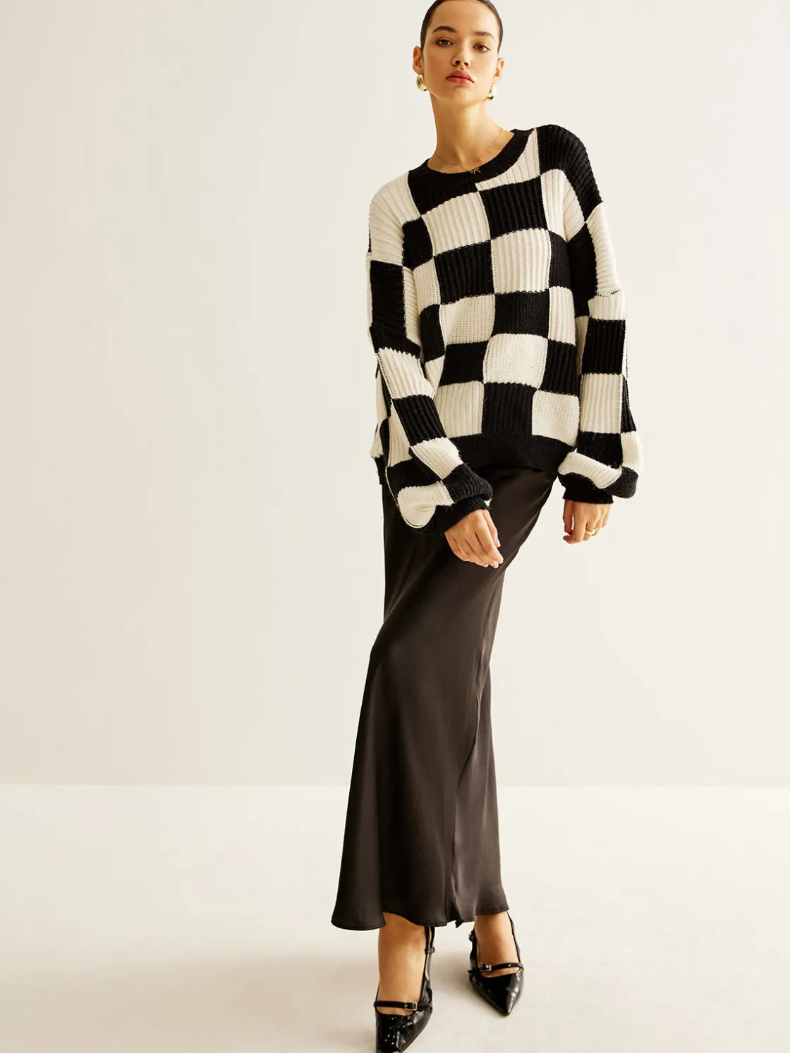 COMMENSE Color Block Checkerboard Sweater* Sweater Tops|Sweaters & Cardigans