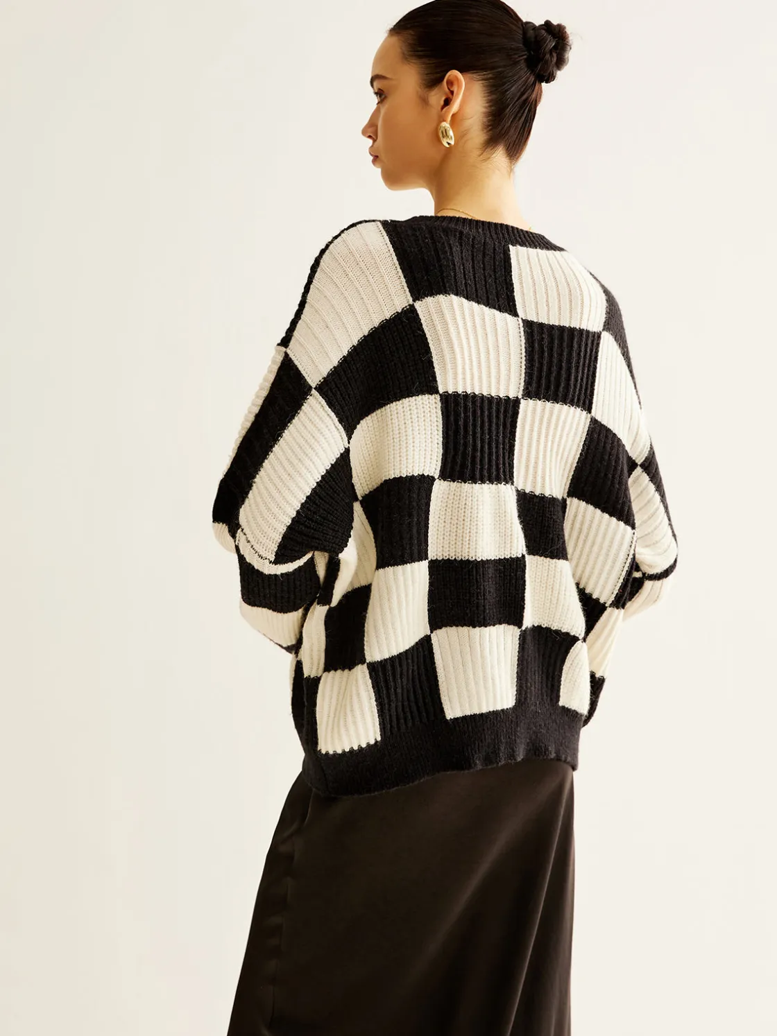COMMENSE Color Block Checkerboard Sweater* Sweater Tops|Sweaters & Cardigans