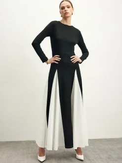 COMMENSE Color Block Chiffon Flowy Dress* Black Dresses|Cocktail & Party Dresses