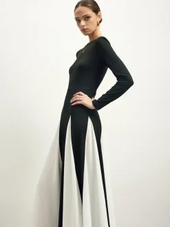 COMMENSE Color Block Chiffon Flowy Dress* Black Dresses|Cocktail & Party Dresses