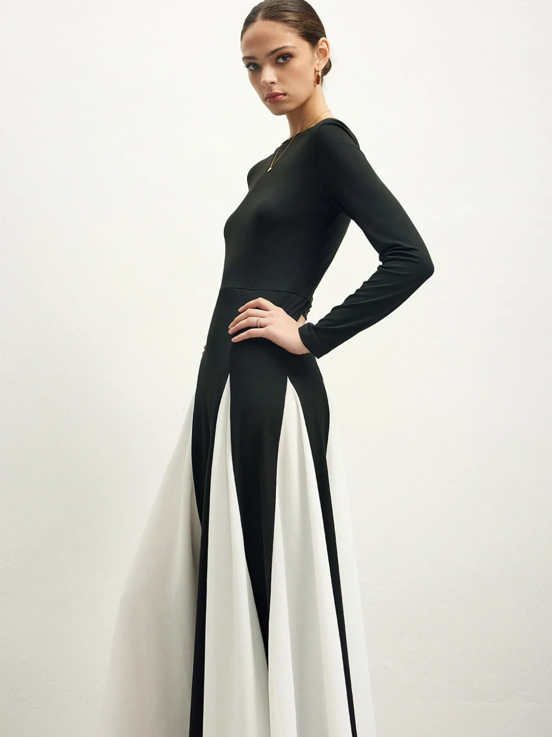 COMMENSE Color Block Chiffon Flowy Dress* Black Dresses|Cocktail & Party Dresses