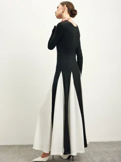 COMMENSE Color Block Chiffon Flowy Dress* Black Dresses|Cocktail & Party Dresses