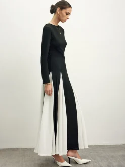 COMMENSE Color Block Chiffon Flowy Dress* Black Dresses|Cocktail & Party Dresses