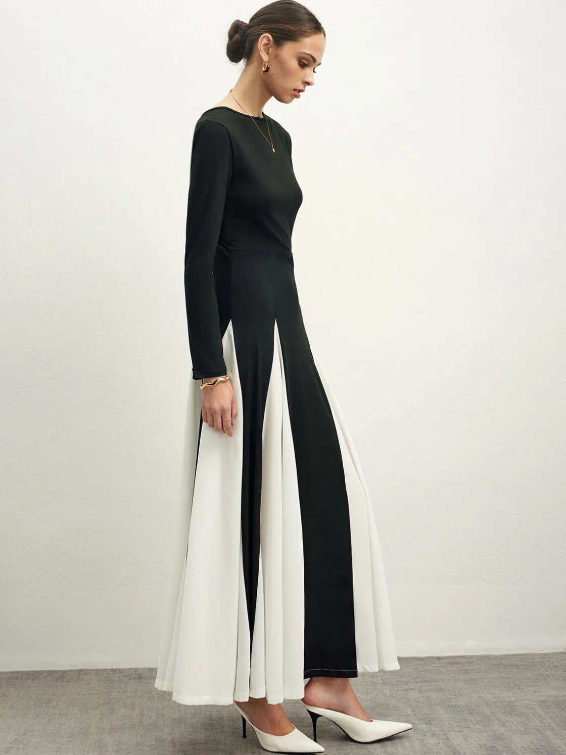 COMMENSE Color Block Chiffon Flowy Dress* Black Dresses|Cocktail & Party Dresses