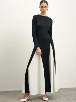 COMMENSE Color Block Chiffon Flowy Dress* Black Dresses|Cocktail & Party Dresses