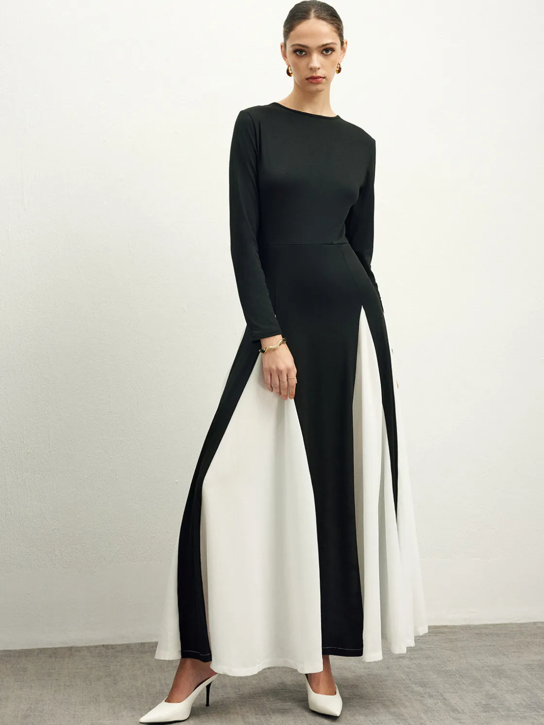 COMMENSE Color Block Chiffon Flowy Dress* Black Dresses|Cocktail & Party Dresses