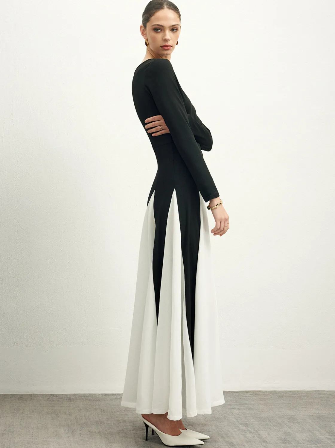 COMMENSE Color Block Chiffon Flowy Dress* Black Dresses|Cocktail & Party Dresses