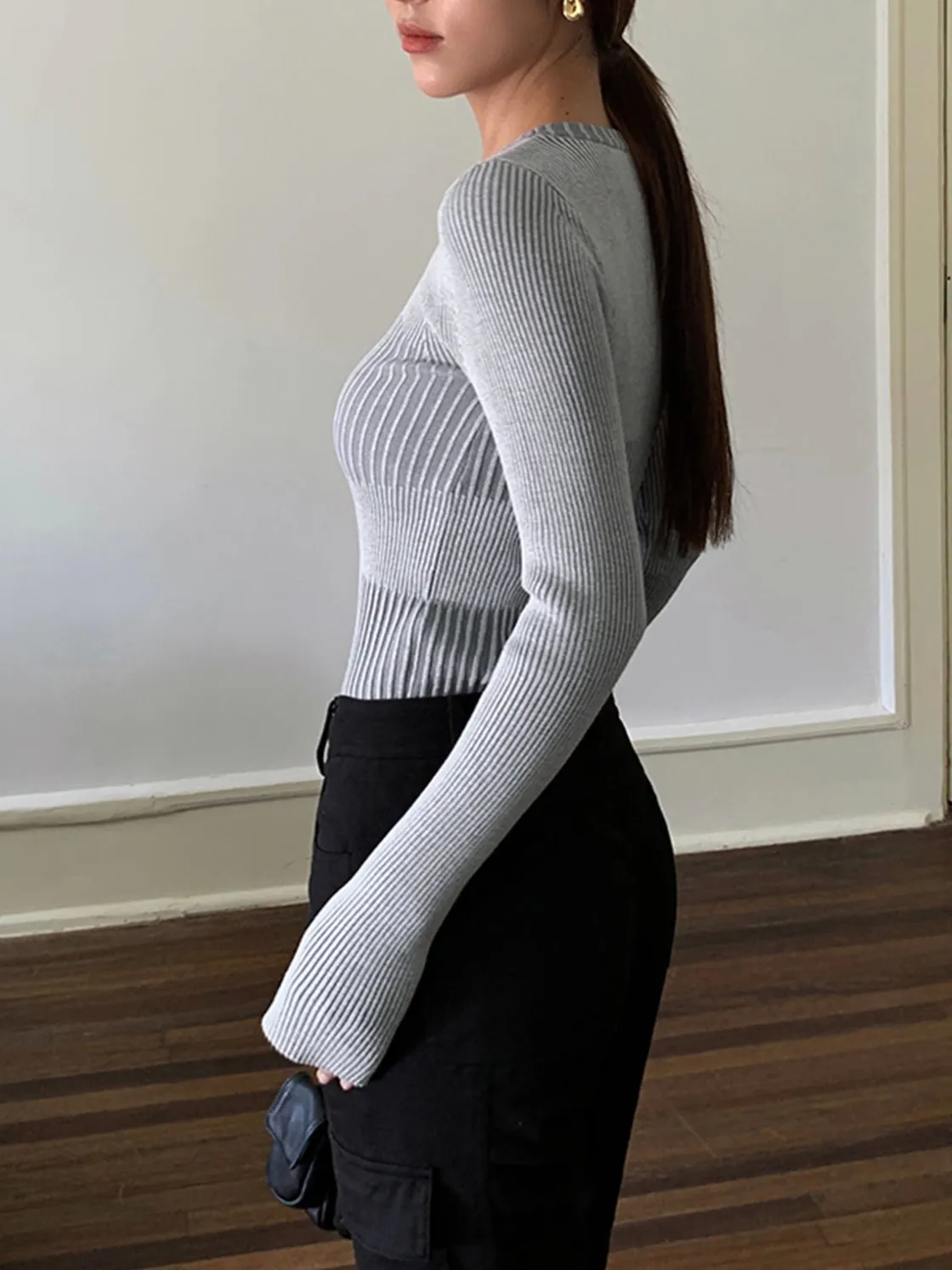 COMMENSE Color block Crew Neck Knit Top* Sweater Tops|Sweaters & Cardigans