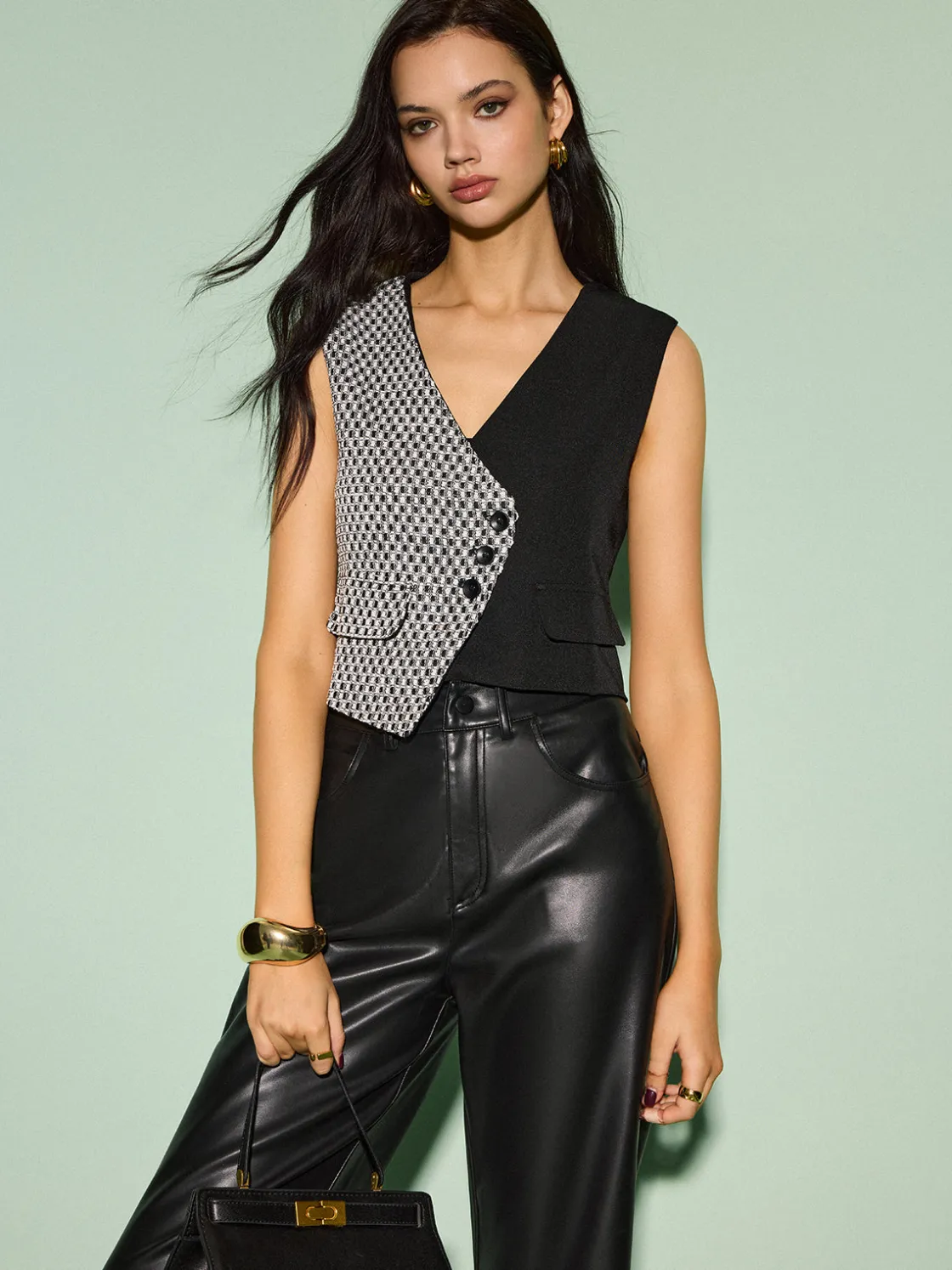 COMMENSE Color Block Criss Cross Button Vest* Vests|Outerwear