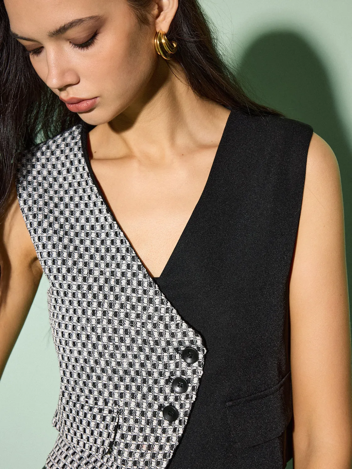 COMMENSE Color Block Criss Cross Button Vest* Vests|Outerwear