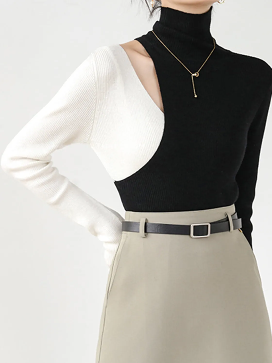 COMMENSE Color Block Cutout Knit Top* Sweater Tops|Sweaters & Cardigans