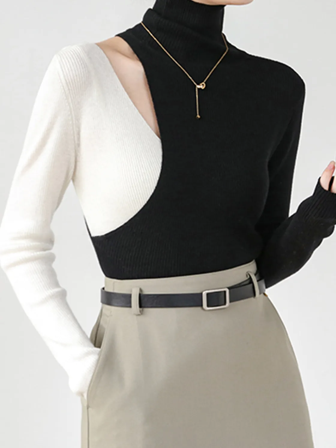 COMMENSE Color Block Cutout Knit Top* Sweater Tops|Sweaters & Cardigans