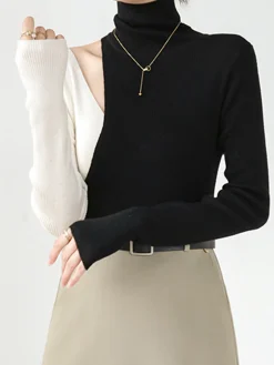 COMMENSE Color Block Cutout Knit Top* Sweater Tops|Sweaters & Cardigans