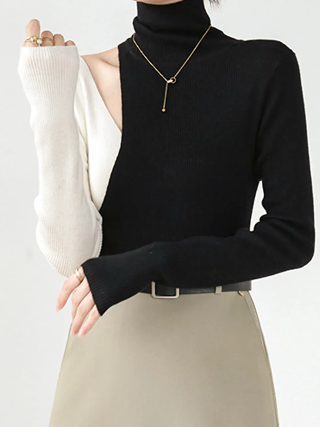 COMMENSE Color Block Cutout Knit Top* Sweater Tops|Sweaters & Cardigans