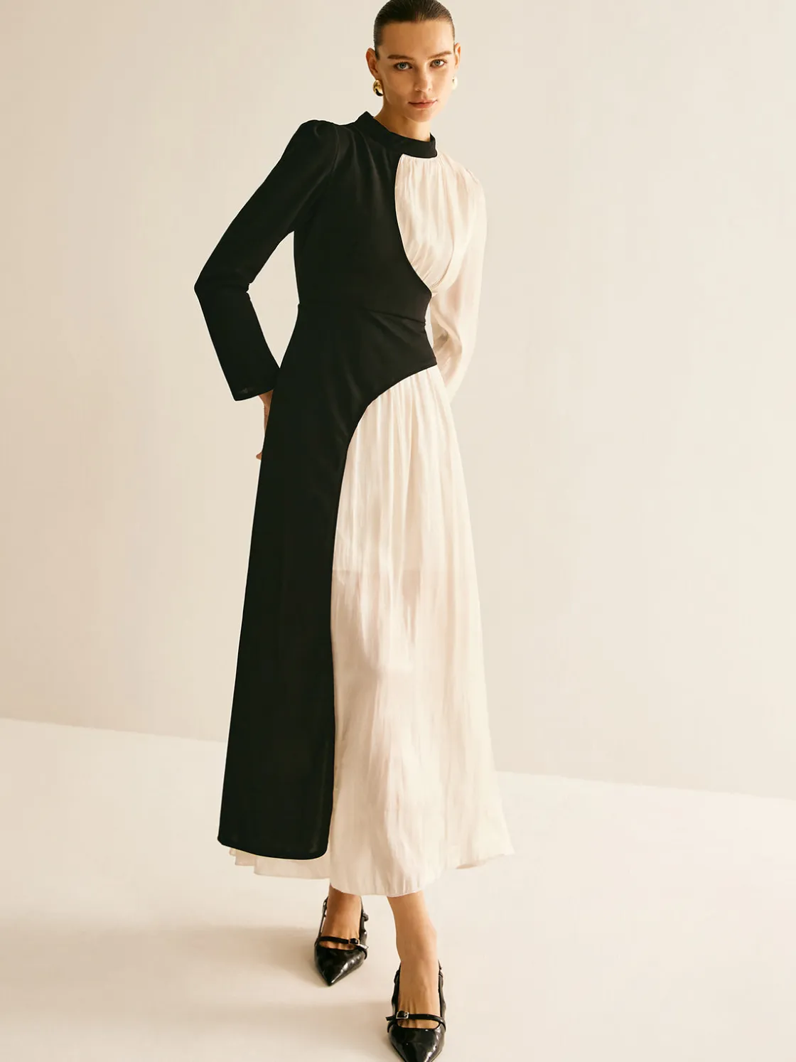 COMMENSE Color Block Drawstring Dress* Black Dresses|Casual Dresses