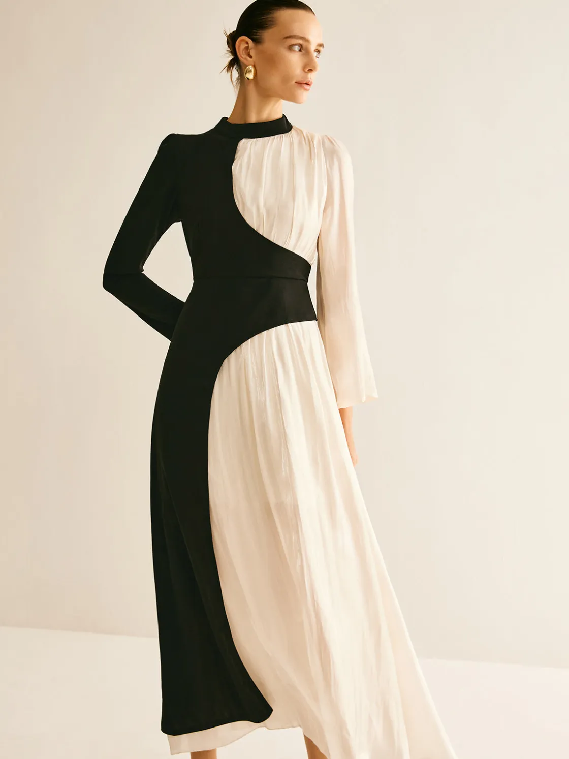 COMMENSE Color Block Drawstring Dress* Black Dresses|Casual Dresses