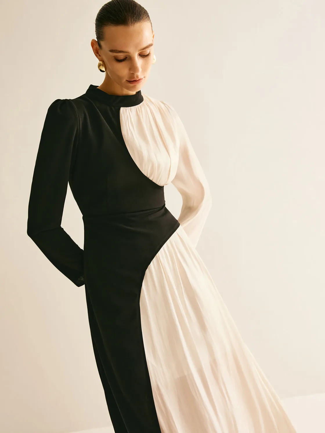 COMMENSE Color Block Drawstring Dress* Black Dresses|Casual Dresses