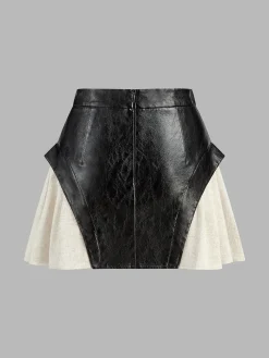 COMMENSE Color Block Faux Leather Mini Skirt* Skirts|Bottoms