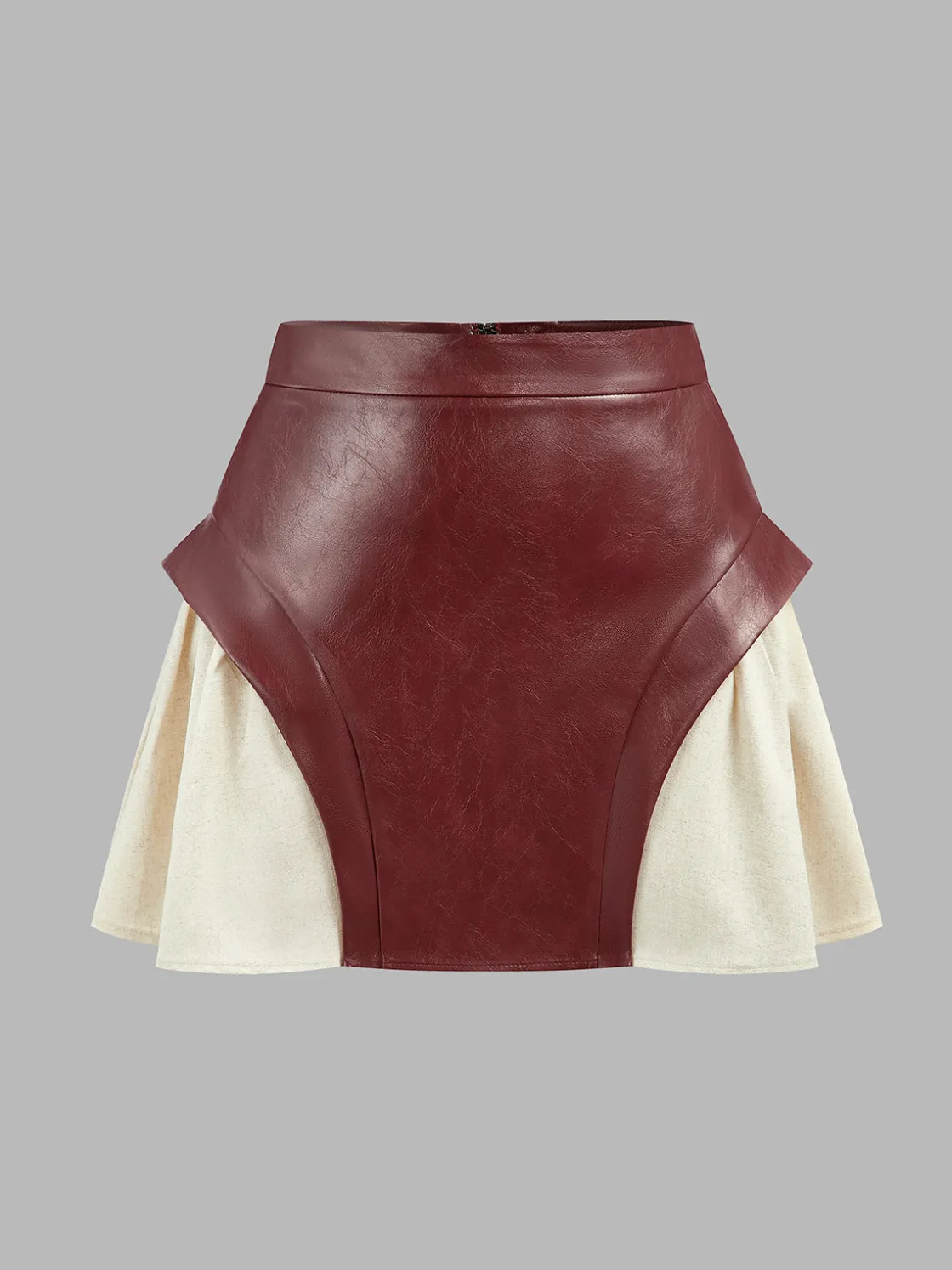 COMMENSE Color Block Faux Leather Mini Skirt* Skirts|Bottoms